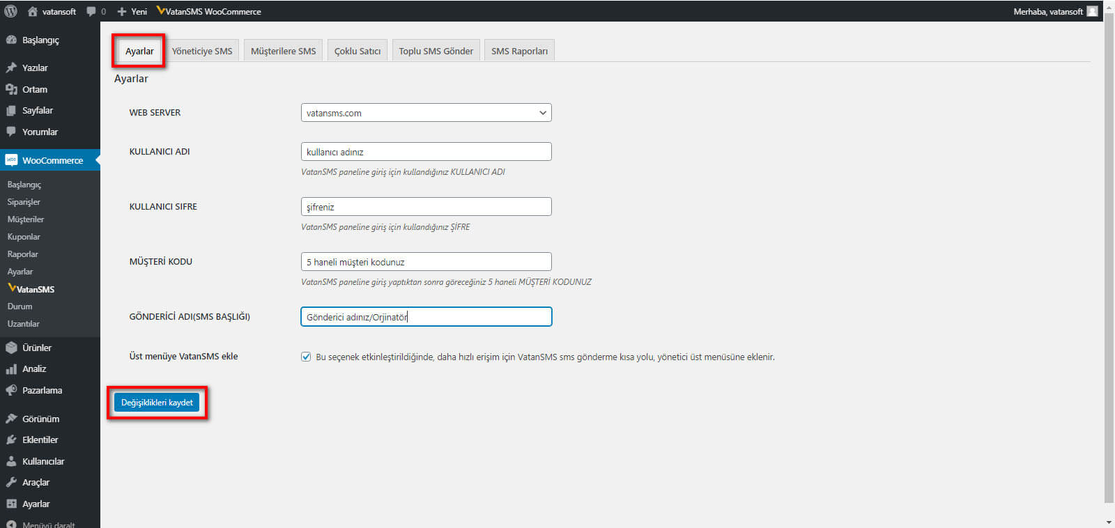 Woocommerce Sms Eklentisi Kurulumu Adım 3