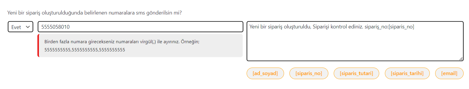 Woocommerce SMS Eklentisi Ayarı 2